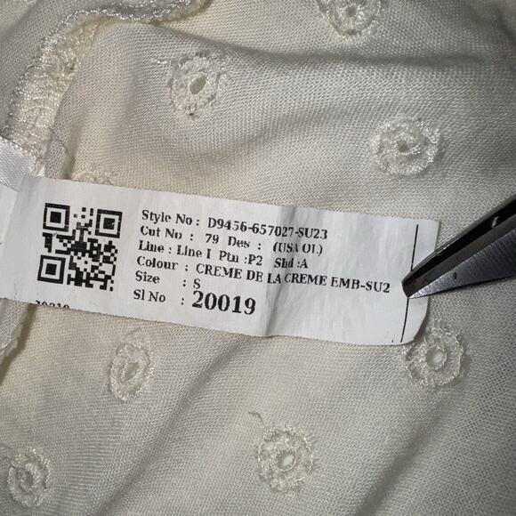 Ivory Eyelet Cotton Off Shoulder Puff Sleeve Babydoll Ruched Peasant Tunic Boho - Picture 9 of 9